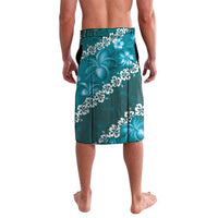 Vintage Dark Cyan Polynesia Lavalava Plumeria With Hibiscus Tropical Vibes LT14 - Polynesian Pride