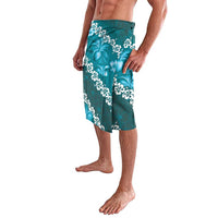 Vintage Dark Cyan Polynesia Lavalava Plumeria With Hibiscus Tropical Vibes LT14 - Polynesian Pride