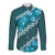 Vintage Dark Cyan Polynesia Long Sleeve Button Shirt Plumeria With Hibiscus Tropical Vibes