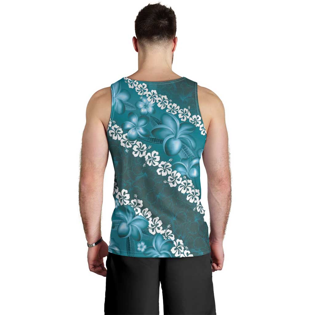 Vintage Dark Cyan Polynesia Men Tank Top Plumeria With Hibiscus Tropical Vibes LT14 - Polynesian Pride