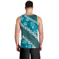 Vintage Dark Cyan Polynesia Men Tank Top Plumeria With Hibiscus Tropical Vibes LT14 - Polynesian Pride