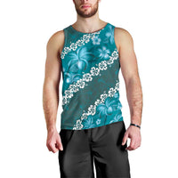 Vintage Dark Cyan Polynesia Men Tank Top Plumeria With Hibiscus Tropical Vibes LT14 - Polynesian Pride