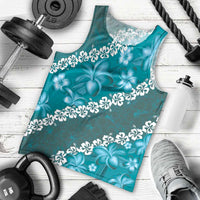Vintage Dark Cyan Polynesia Men Tank Top Plumeria With Hibiscus Tropical Vibes LT14 - Polynesian Pride