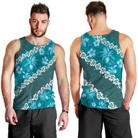 Vintage Dark Cyan Polynesia Men Tank Top Plumeria With Hibiscus Tropical Vibes LT14 - Polynesian Pride