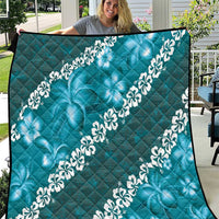 Vintage Dark Cyan Polynesia Quilt Plumeria With Hibiscus Tropical Vibes