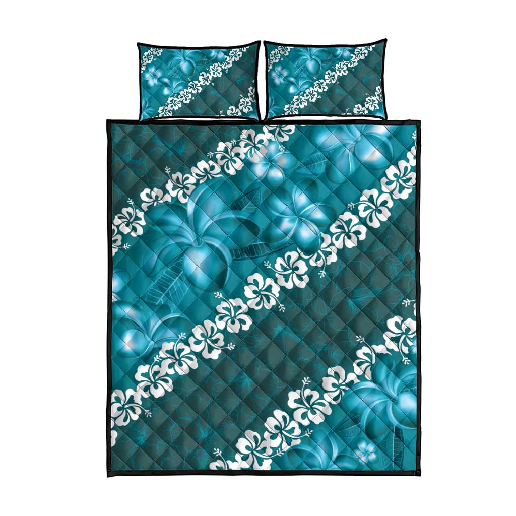Vintage Dark Cyan Polynesia Quilt Bed Set Plumeria With Hibiscus Tropical Vibes LT14 - Polynesian Pride