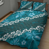 Vintage Dark Cyan Polynesia Quilt Bed Set Plumeria With Hibiscus Tropical Vibes LT14 - Polynesian Pride