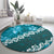 Vintage Dark Cyan Polynesia Round Carpet Plumeria With Hibiscus Tropical Vibes