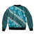 Vintage Dark Cyan Polynesia Sleeve Zip Bomber Jacket Plumeria With Hibiscus Tropical Vibes