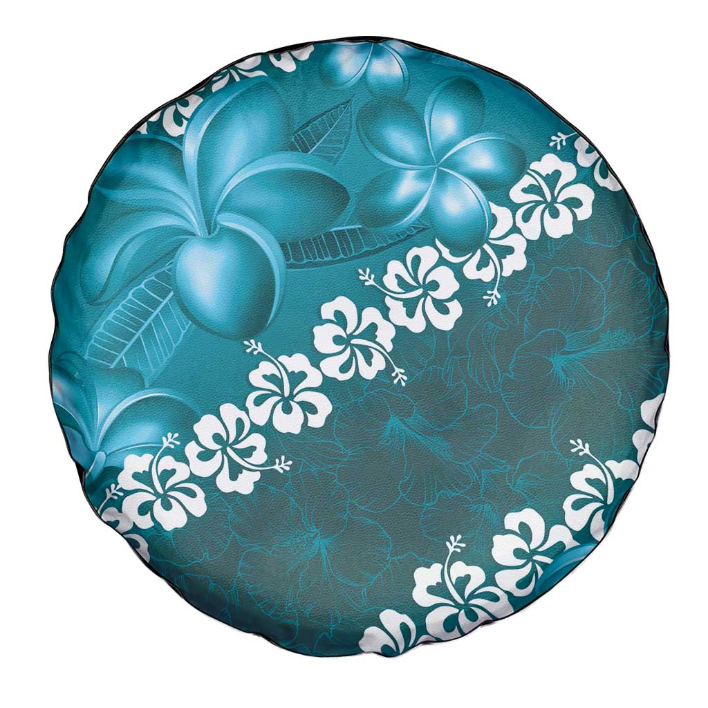 Vintage Dark Cyan Polynesia Spare Tire Cover Plumeria With Hibiscus Tropical Vibes LT14 - Polynesian Pride