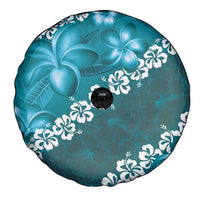 Vintage Dark Cyan Polynesia Spare Tire Cover Plumeria With Hibiscus Tropical Vibes LT14 - Polynesian Pride