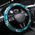 Vintage Dark Cyan Polynesia Steering Wheel Cover Plumeria With Hibiscus Tropical Vibes