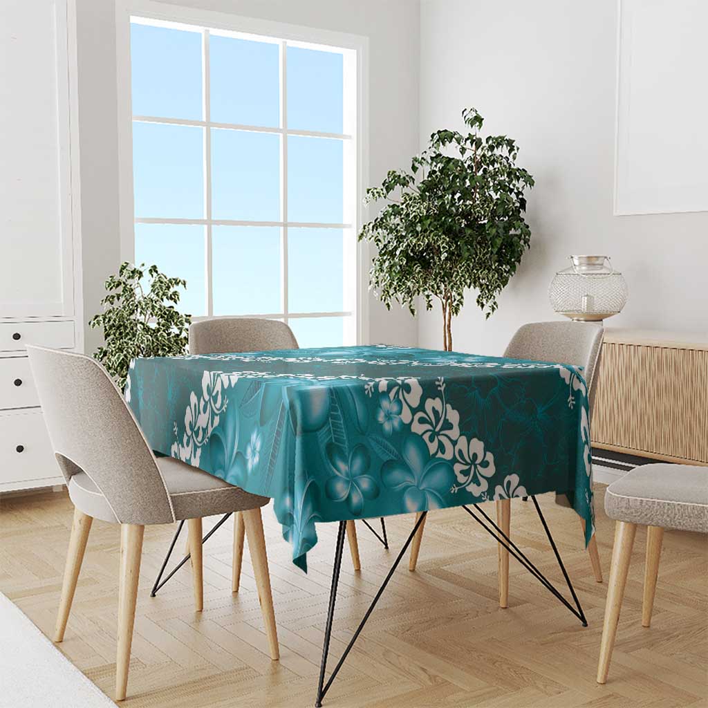 Vintage Dark Cyan Polynesia Tablecloth Plumeria With Hibiscus Tropical Vibes LT14 - Polynesian Pride