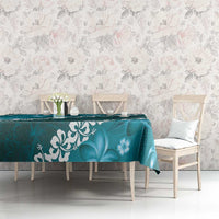 Vintage Dark Cyan Polynesia Tablecloth Plumeria With Hibiscus Tropical Vibes LT14 - Polynesian Pride