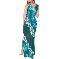 Vintage Dark Cyan Polynesia Tank Maxi Dress Plumeria With Hibiscus Tropical Vibes LT14 - Polynesian Pride