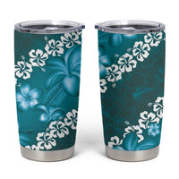 Vintage Dark Cyan Polynesia Tumbler Cup Plumeria With Hibiscus Tropical Vibes LT14 Dark Cyan - Polynesian Pride