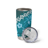 Vintage Dark Cyan Polynesia Tumbler Cup Plumeria With Hibiscus Tropical Vibes LT14 - Polynesian Pride