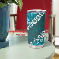 Vintage Dark Cyan Polynesia Tumbler Cup Plumeria With Hibiscus Tropical Vibes LT14 - Polynesian Pride