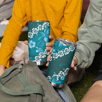 Vintage Dark Cyan Polynesia Tumbler Cup Plumeria With Hibiscus Tropical Vibes LT14 - Polynesian Pride