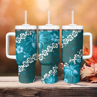 Vintage Dark Cyan Polynesia Tumbler With Handle Plumeria With Hibiscus Tropical Vibes LT14 - Polynesian Pride