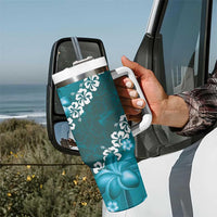 Vintage Dark Cyan Polynesia Tumbler With Handle Plumeria With Hibiscus Tropical Vibes LT14 - Polynesian Pride