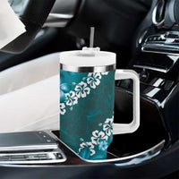 Vintage Dark Cyan Polynesia Tumbler With Handle Plumeria With Hibiscus Tropical Vibes LT14 - Polynesian Pride
