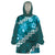 Vintage Dark Cyan Polynesia Wearable Blanket Hoodie Plumeria With Hibiscus Tropical Vibes