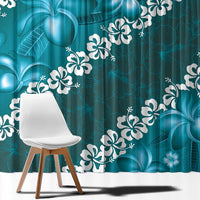 Vintage Dark Cyan Polynesia Window Curtain Plumeria With Hibiscus Tropical Vibes LT14 - Polynesian Pride