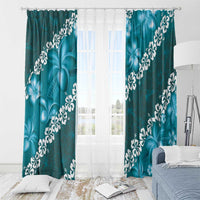 Vintage Dark Cyan Polynesia Window Curtain Plumeria With Hibiscus Tropical Vibes LT14 - Polynesian Pride
