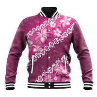 Vintage Pink Polynesia Baseball Jacket Plumeria With Hibiscus Tropical Vibes LT14 Unisex Pink - Polynesian Pride