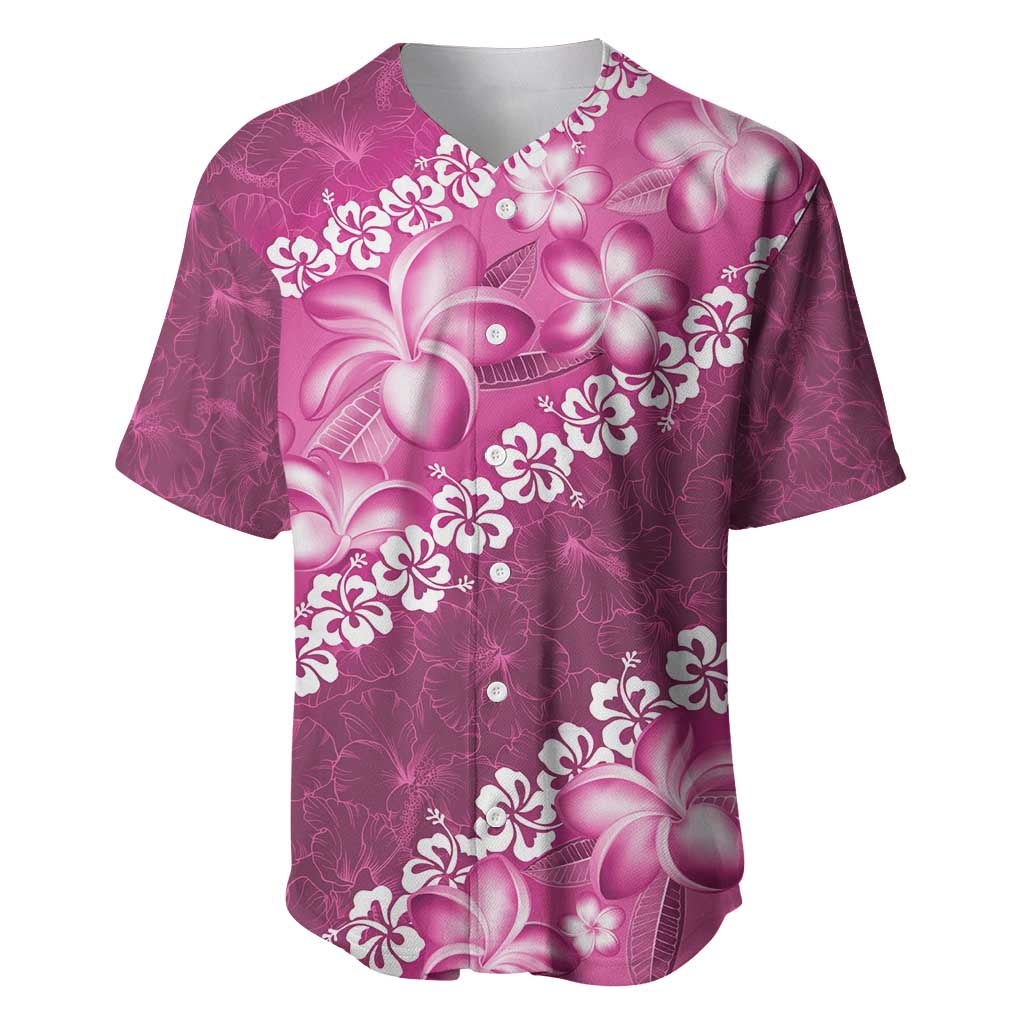 Vintage Pink Polynesia Baseball Jersey Plumeria With Hibiscus Tropical Vibes