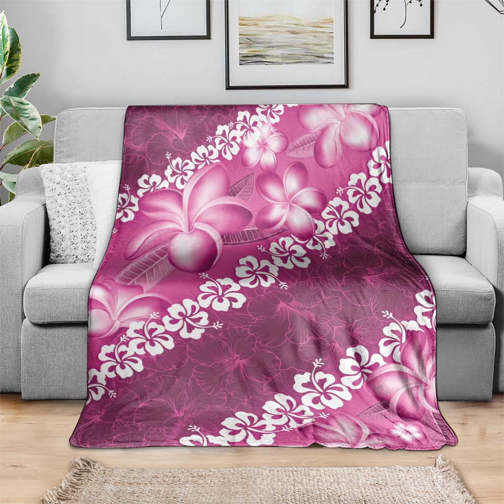 Vintage Pink Polynesia Blanket Plumeria With Hibiscus Tropical Vibes LT14 - Polynesian Pride