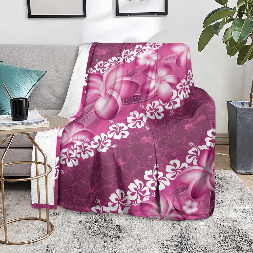 Vintage Pink Polynesia Blanket Plumeria With Hibiscus Tropical Vibes LT14 - Polynesian Pride