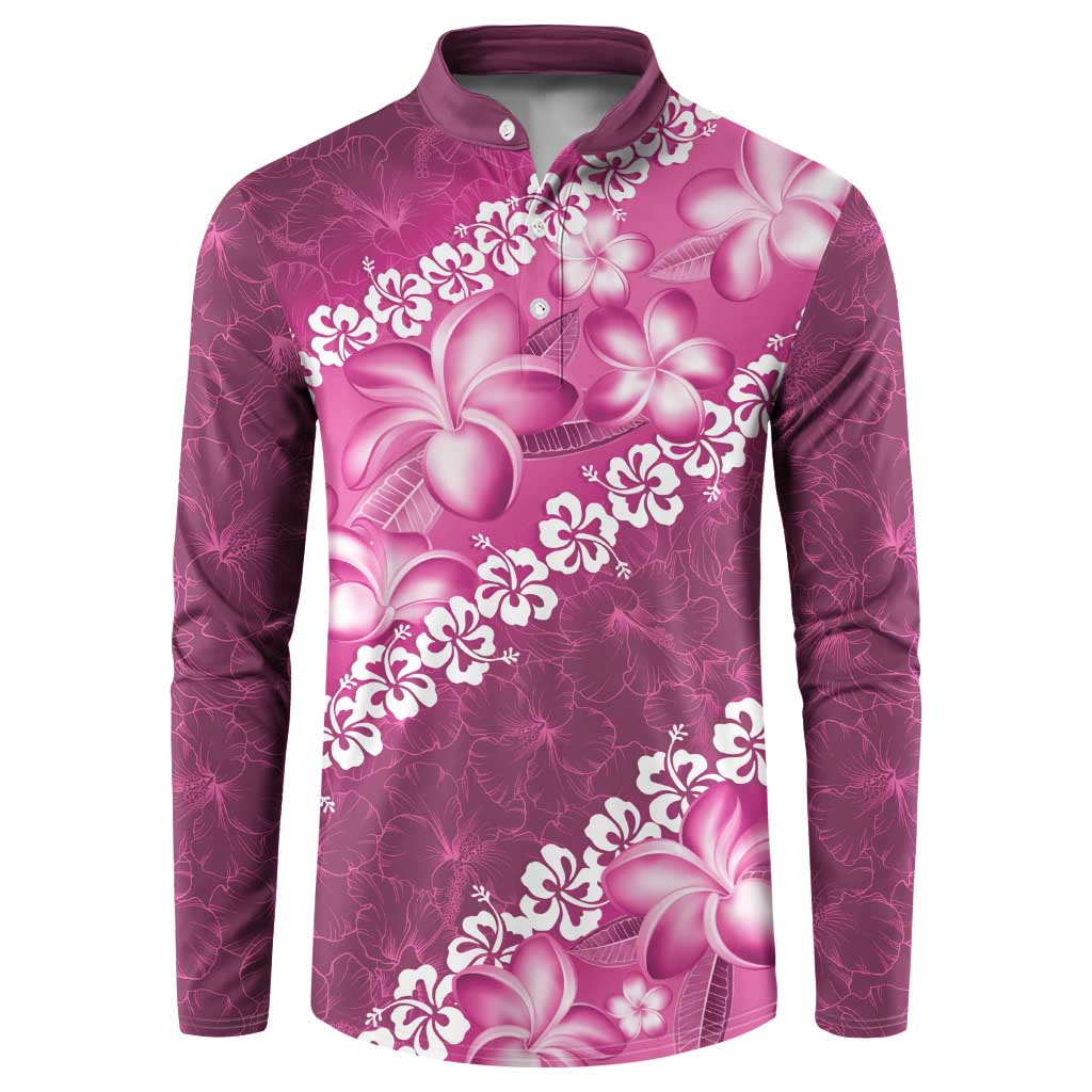 Vintage Pink Polynesia Button Sweatshirt Plumeria With Hibiscus Tropical Vibes LT14 Pink - Polynesian Pride