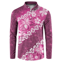 Vintage Pink Polynesia Button Sweatshirt Plumeria With Hibiscus Tropical Vibes LT14 Pink - Polynesian Pride