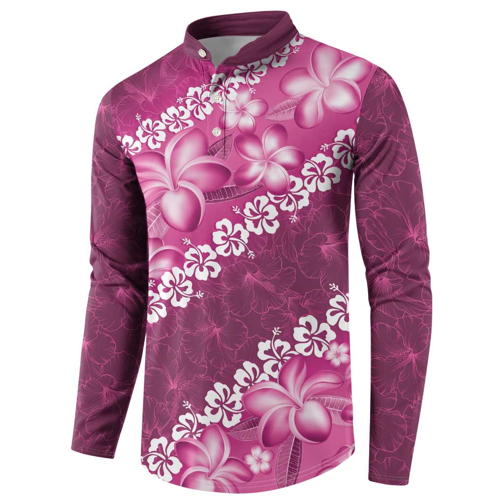 Vintage Pink Polynesia Button Sweatshirt Plumeria With Hibiscus Tropical Vibes LT14 - Polynesian Pride
