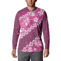 Vintage Pink Polynesia Button Sweatshirt Plumeria With Hibiscus Tropical Vibes LT14 - Polynesian Pride