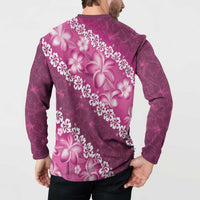 Vintage Pink Polynesia Button Sweatshirt Plumeria With Hibiscus Tropical Vibes LT14 - Polynesian Pride