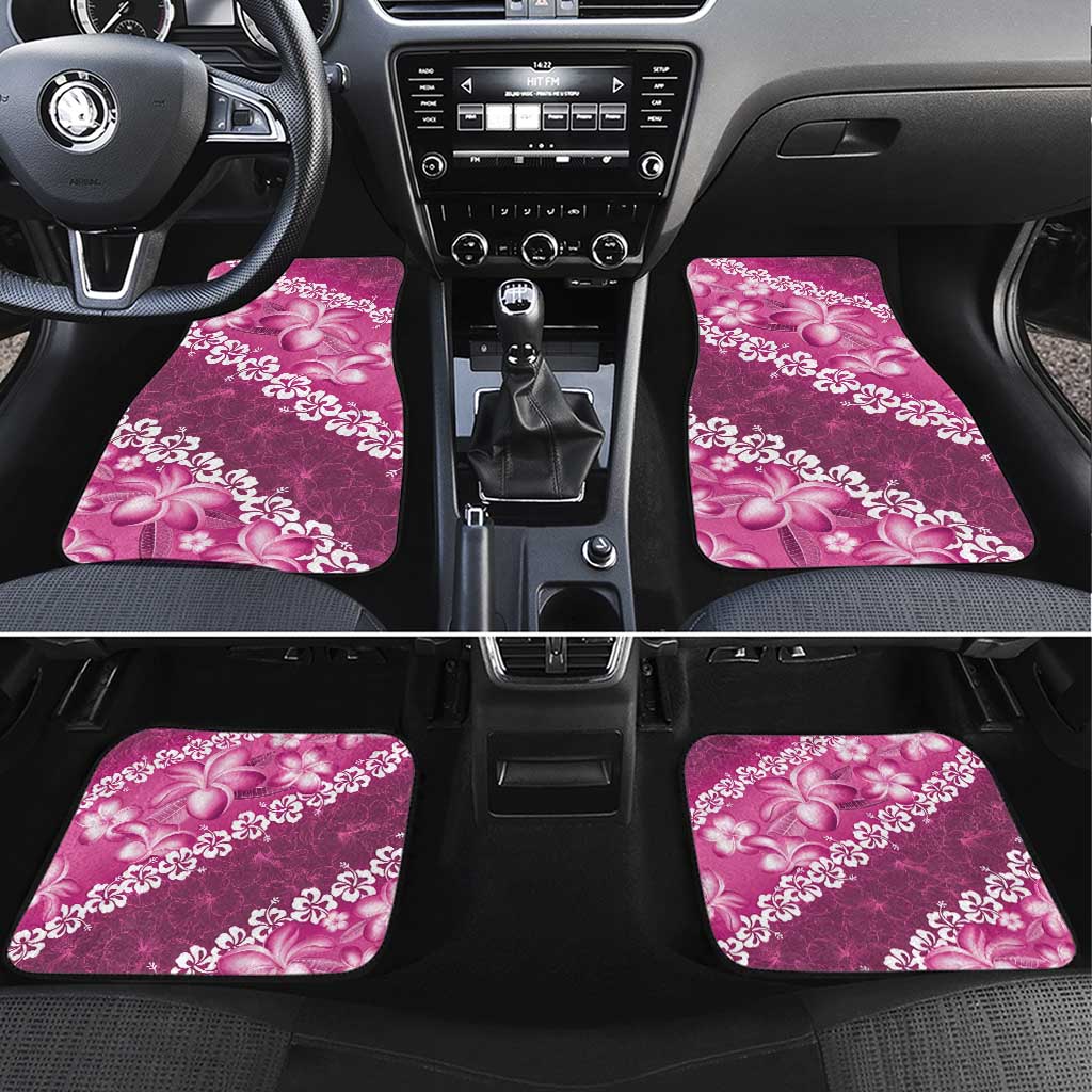Vintage Pink Polynesia Car Mats Plumeria With Hibiscus Tropical Vibes LT14 Set 4pcs Pink - Polynesian Pride