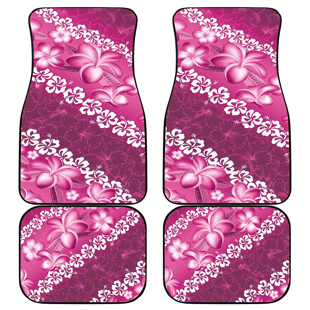 Vintage Pink Polynesia Car Mats Plumeria With Hibiscus Tropical Vibes LT14 - Polynesian Pride