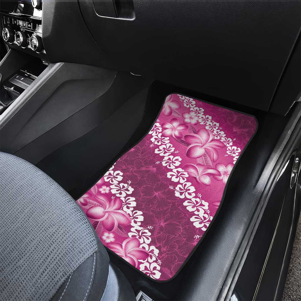 Vintage Pink Polynesia Car Mats Plumeria With Hibiscus Tropical Vibes LT14 - Polynesian Pride