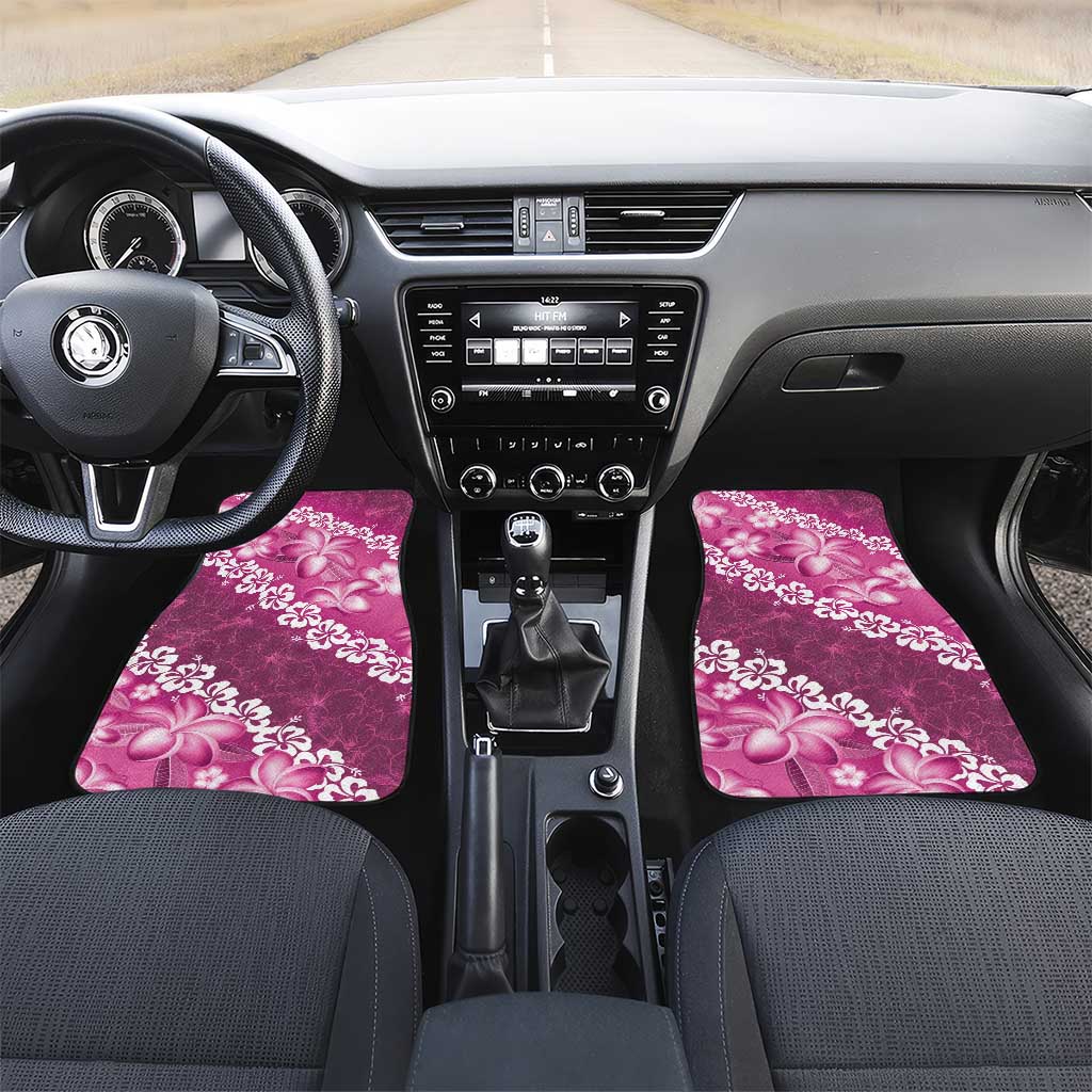 Vintage Pink Polynesia Car Mats Plumeria With Hibiscus Tropical Vibes LT14 Set 2pcs - Front Pink - Polynesian Pride