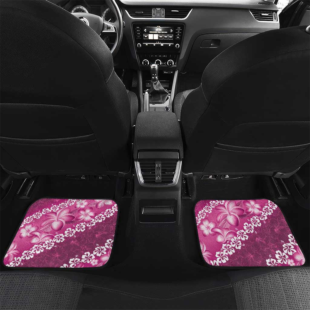 Vintage Pink Polynesia Car Mats Plumeria With Hibiscus Tropical Vibes LT14 Set 2pcs - Back Pink - Polynesian Pride