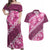 Vintage Pink Polynesia Couples Matching Off Shoulder Maxi Dress and Hawaiian Shirt Plumeria With Hibiscus Tropical Vibes