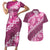 Vintage Pink Polynesia Couples Matching Short Sleeve Bodycon Dress and Hawaiian Shirt Plumeria With Hibiscus Tropical Vibes