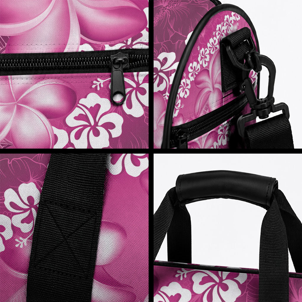 Vintage Pink Polynesia Duffle Bag Plumeria With Hibiscus Tropical Vibes LT14 - Polynesian Pride