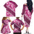 Vintage Pink Polynesia Family Matching Off The Shoulder Long Sleeve Dress and Hawaiian Shirt Plumeria With Hibiscus Tropical Vibes