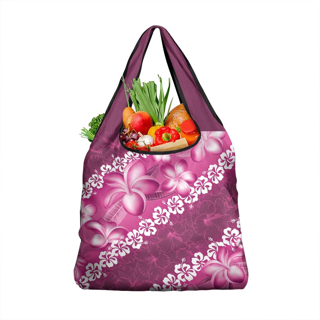 Vintage Pink Polynesia Grocery Bag Plumeria With Hibiscus Tropical Vibes LT14 1-pack One Size Pink - Polynesian Pride