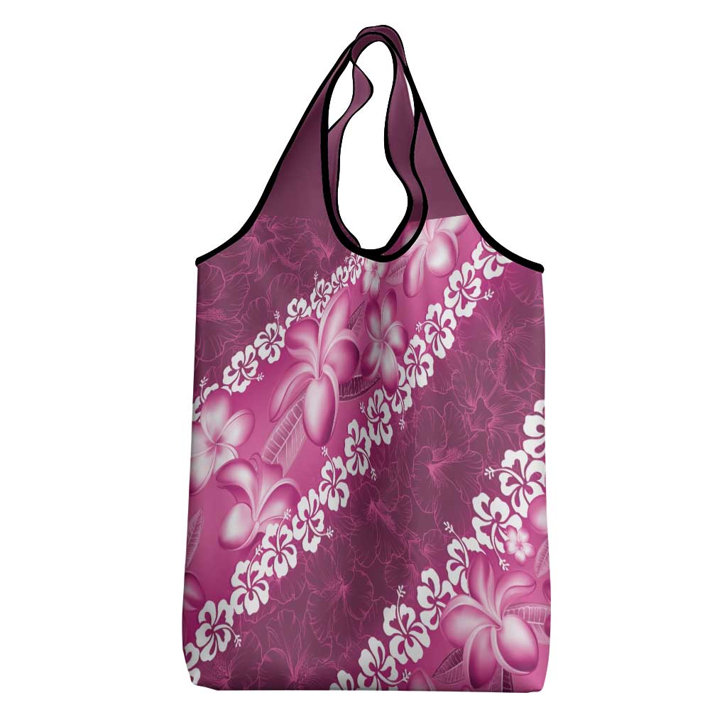 Vintage Pink Polynesia Grocery Bag Plumeria With Hibiscus Tropical Vibes LT14 - Polynesian Pride