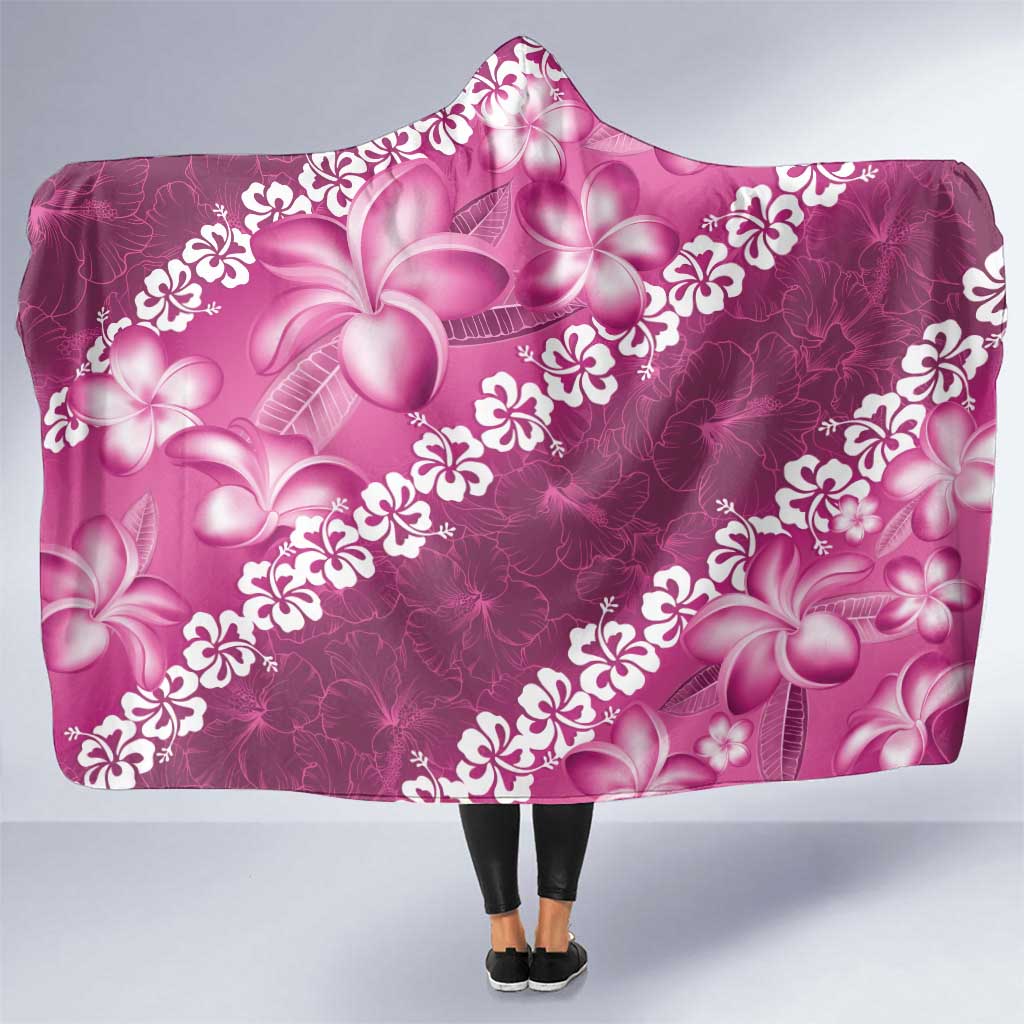 Vintage Pink Polynesia Hooded Blanket Plumeria With Hibiscus Tropical Vibes LT14 One Size Pink - Polynesian Pride